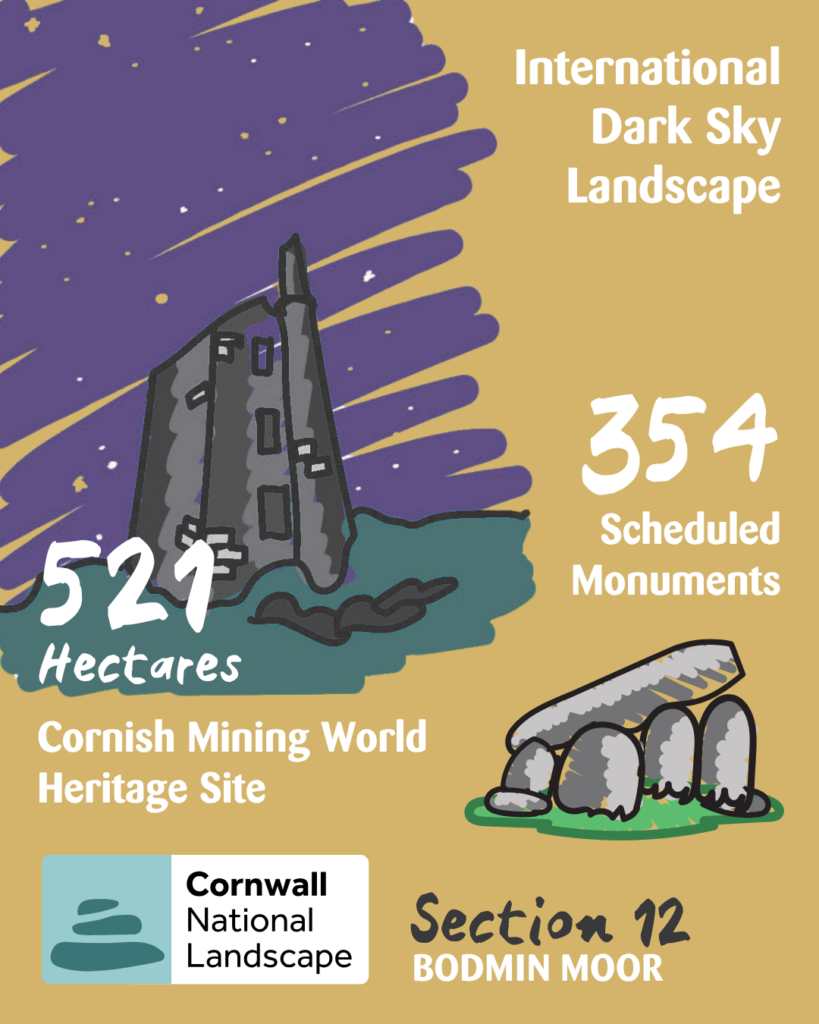 Colourful graphic showing key data on Section 12 of Cornwall National Landscape